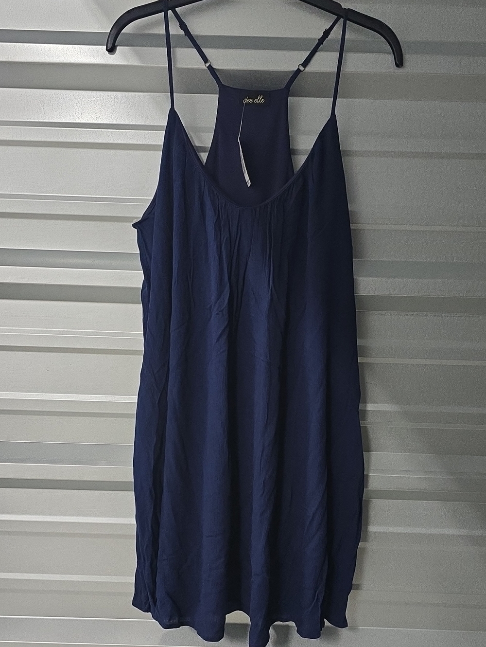 dee elle Navy Adjustable-Spaghetti Mini Dress